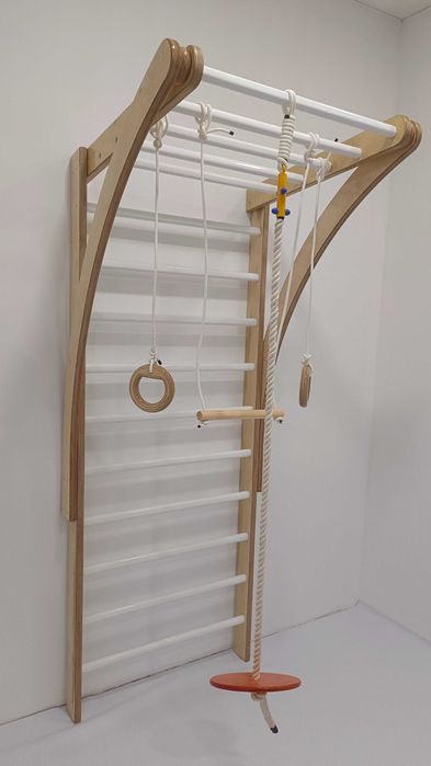 Детская шведская стенка "Радуга" деревянная, турник, рукоход, кольца