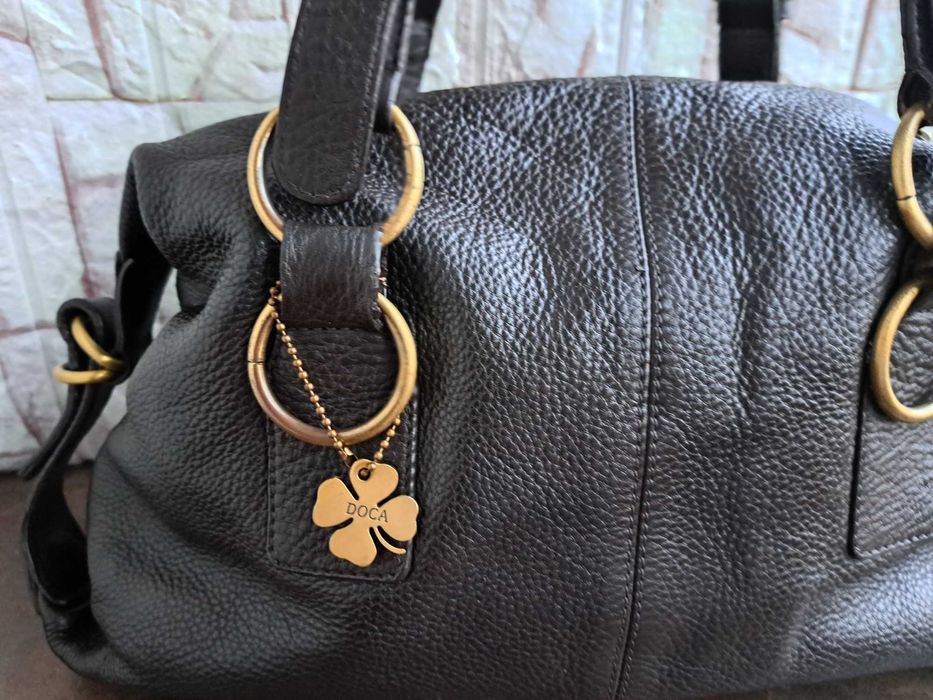 дамска кожена чанта в кафяво -естествена кожа,DOCA