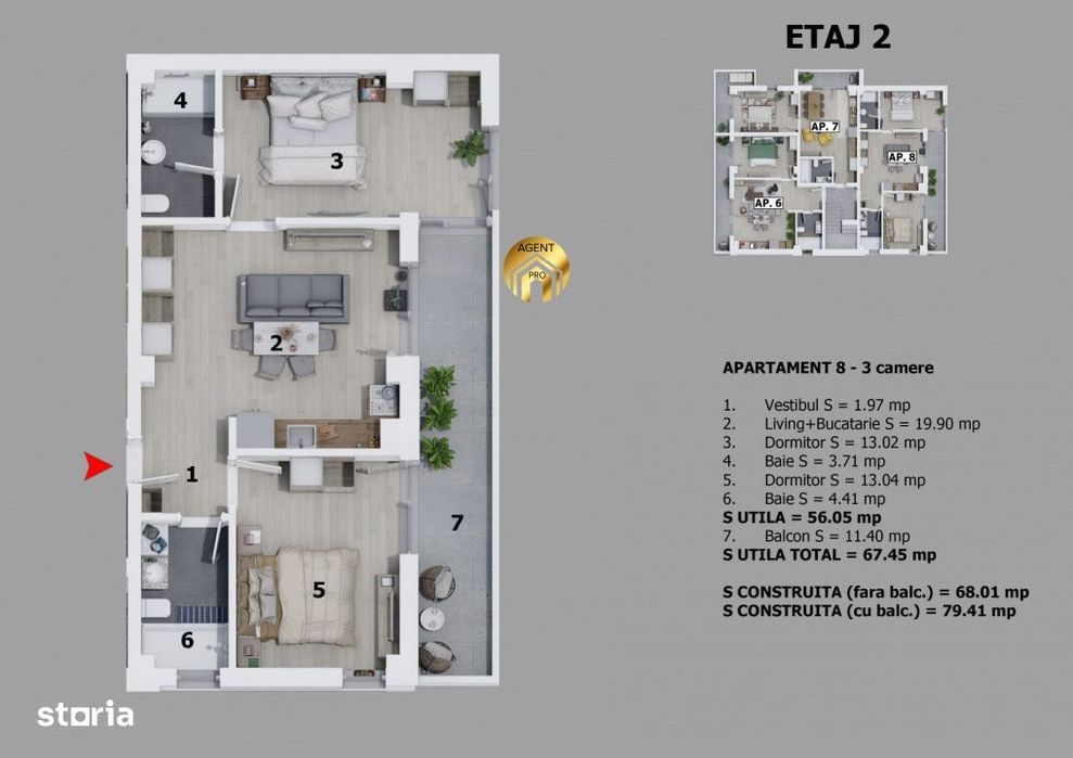 Apartament 3 Camere Etaj 2 - Prima Inchiriere - Disponibil Imediat