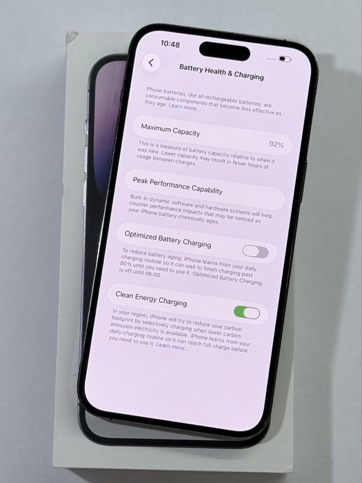 iPhone 14 Pro Max Purple 92% battery