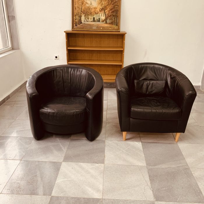 Винтидж холандски кресла от естествена кожа (1970–1980 г.)