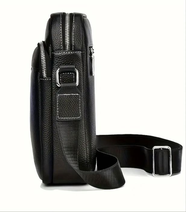 Италианска мъжка кожена чанта с две модерни визий /Черна естест. кожа!