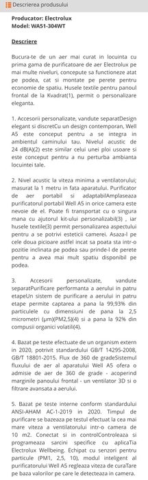 OFERTĂ LIMITATĂ– Purificator aer Electrolux WA7, Nou,special pe