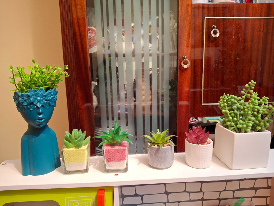 Plante suculente artificiale in ghiveci ceramic (set 6 buc)