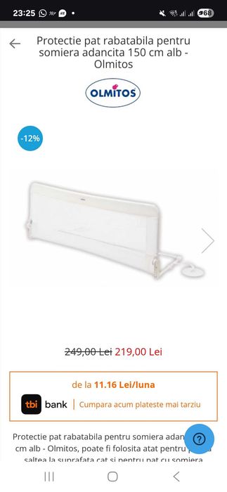 Vand protectie laterala pat rabatabila