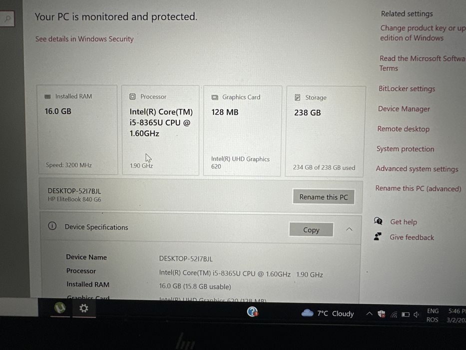 Hp , probook G6 ,840, 250 ssd ,16 gb ram