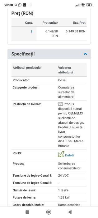 Sursa in comutați Cosel PBA 1500F-24