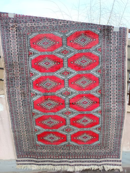 Covor persan traditional, Bukhara, lana, lucrat manual, 190x125cm