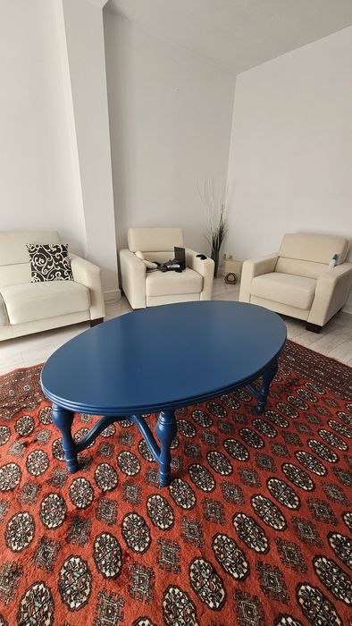 Masa cafea mare lemn masiv albastru elegant