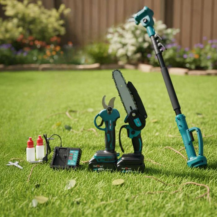 Комплект 3в1 KRAFTROYAL Лозарска ножица, верижен трион и телеск. прът