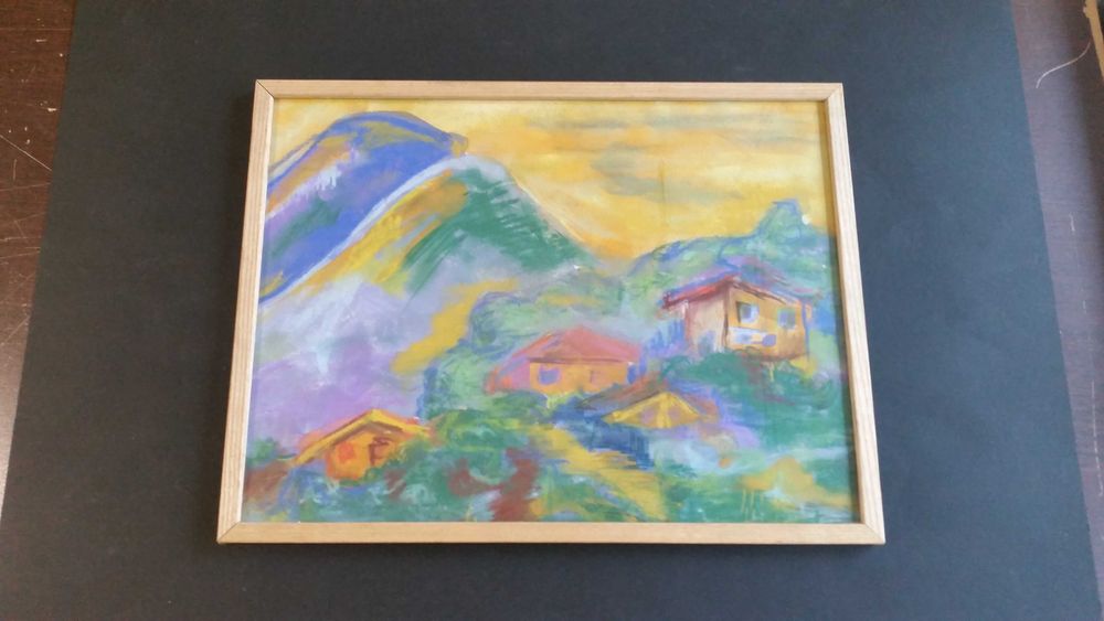 Къща в подножието на планината. Рисувана  с акварелни бои. Само 19 лв.