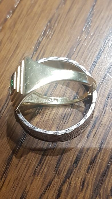 Inel argint 925,suflat aur si piatra smarald verde superb,reglabil