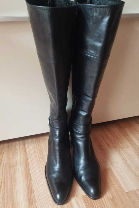 Cizme elegante cu toc Geox Respira, negru, piele naturala, marimea 41