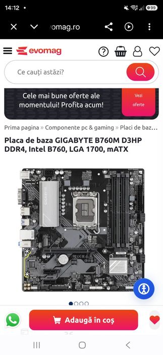 Memorie  ram DDR4,-3600MHz, CL16 si GIGABYTE B760M D3HP schimb ddr 5