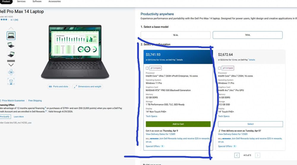 Laptop Dell Precision Pro Max 14 Workstation 14" FHD Ultra 7 265H 32GB Ram Nvidia RTX Pro 500 6GB 1TB SSD Win11 3Ani Garantie Factura Firma AlienStore