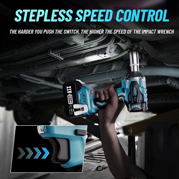 Cheie cu impact electric, 1000N.m, design compact, set cu 2 acumulator