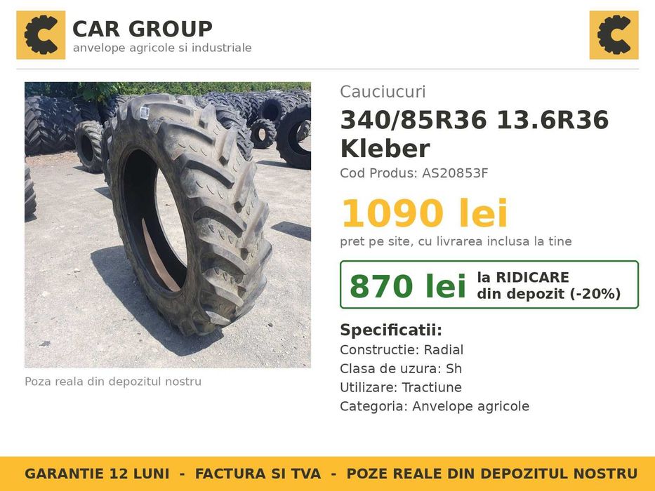 Cauciucuri 340/85R36 13.6R36 Kleber Anvelope Combina SH OFERTA TVA