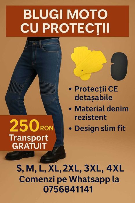 Blugi moto NOI cu protectii pentru genunchi si solduri