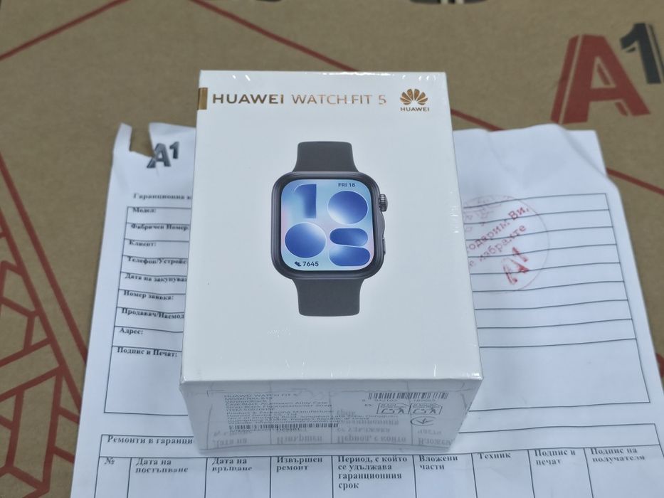 ЗАПЕЧАТАН 1.82 " Huawei watch FIT 5 Гаранция A1 2028 Black Alloy / Black Strap