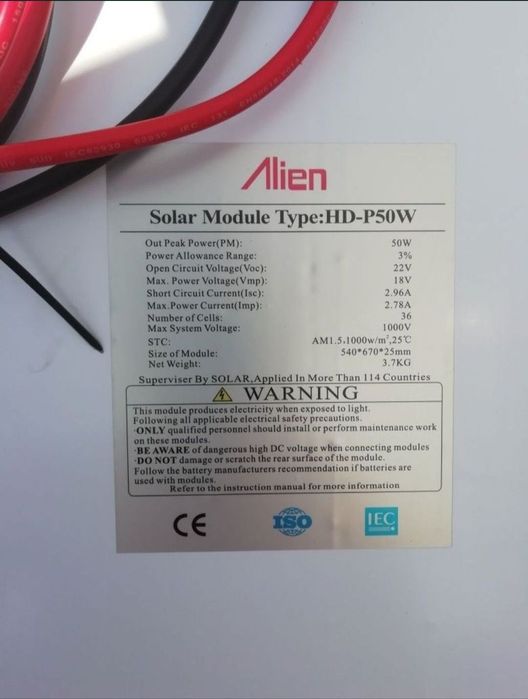 Panou fotovoltaic 50W 67x54cm