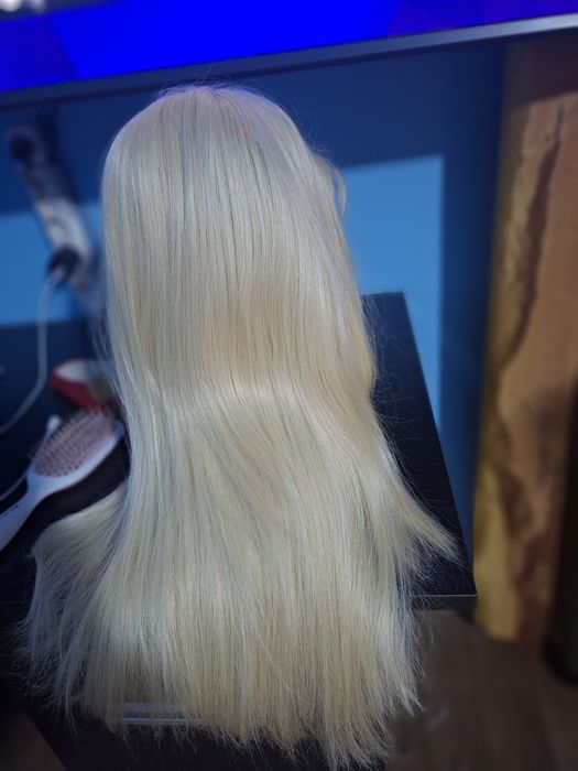 Peruca blonda din par natural 100% + suport CADOU