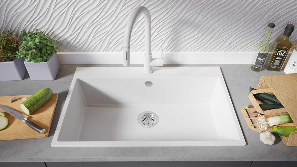 Бял кухненска мивка от гранит Рига 80 XXL 780 x 500 мм