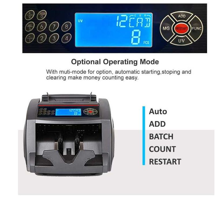Банкнотоброячна машина с UV и MG проверка, външен дисплей, 1000 банкноти/мин – професионален модел