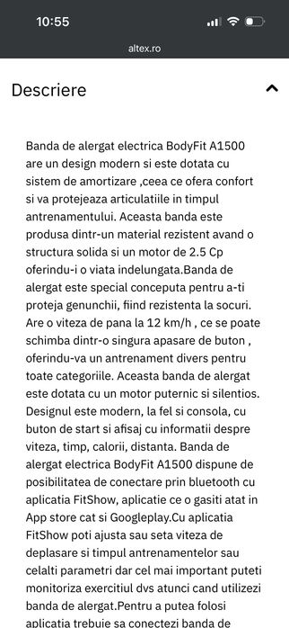 Bandă de alergat BodyFit A1500