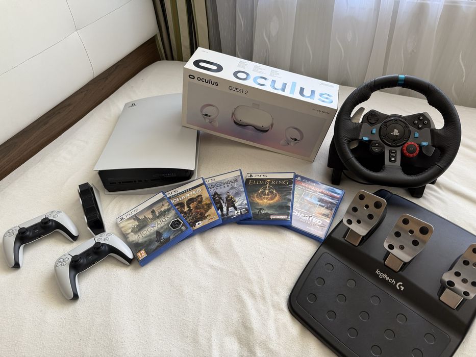 PS5 + кормило и педали + VR очила + игри All In ONE
