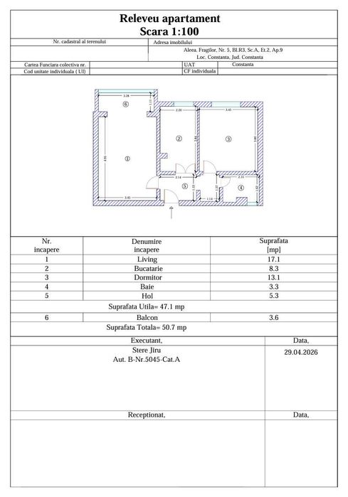 Apartament 2 camere decomandat | 50.7 mp | Etaj 2 | Constanța