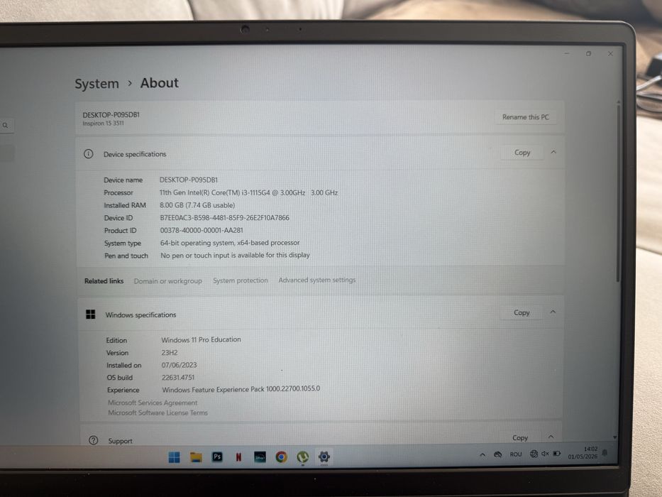 Laptop Dell Inspiron 15 3511 / 15.6” / i3 Gen 11 / 8GB RAM / SSD / stare foarte buna
