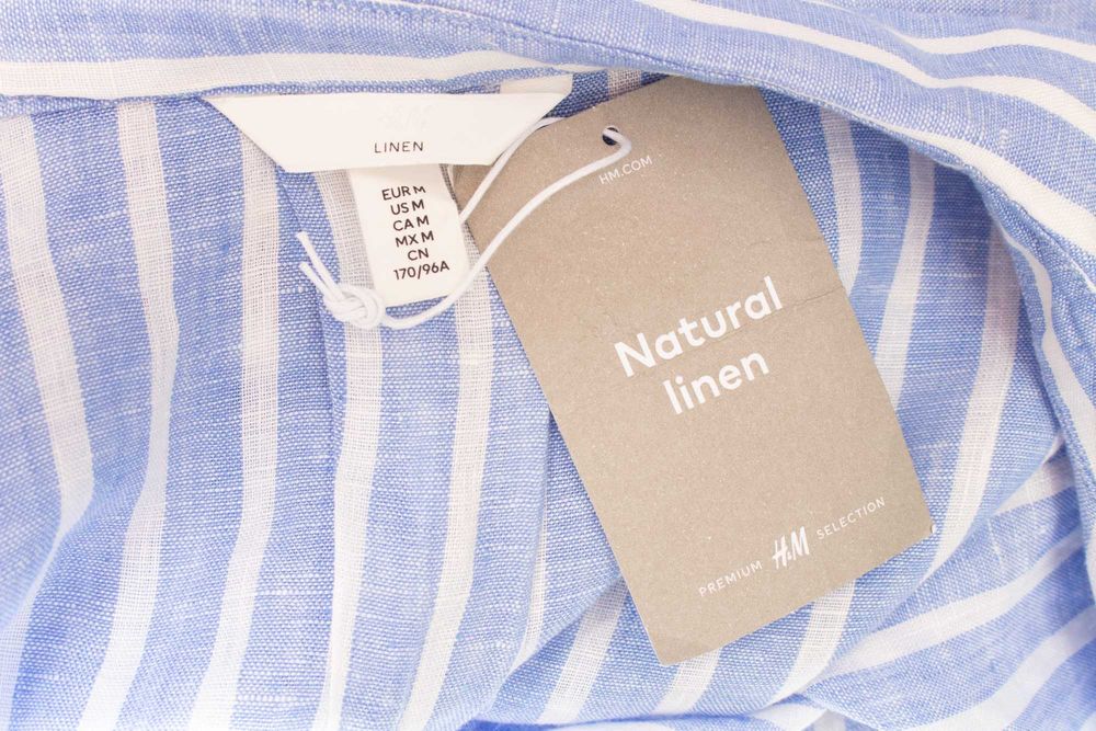 нова H&M дамска ленена риза синьо бяло райе къс модел 100% лен М