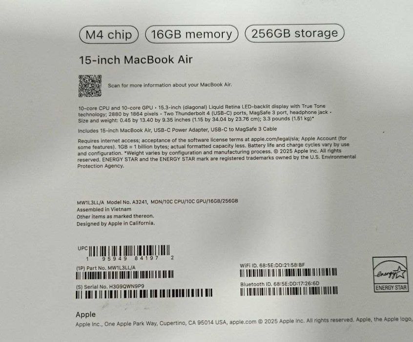 Ноутбук Apple MacBook Air 15-inch M4