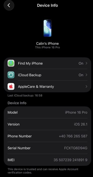 Iphone 16 Pro 256 GB Impecabil Garantie 2027