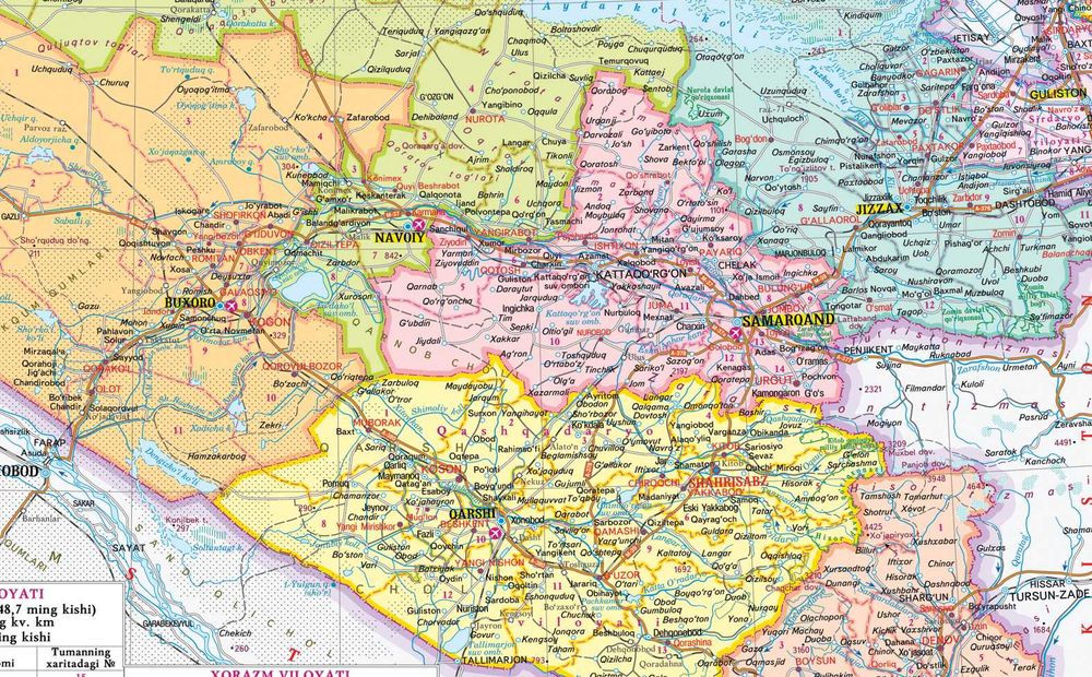 Административная Карта Узбекистана. Размер 140x100