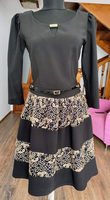 Rochie neagră Gizzel cu broderie aurie