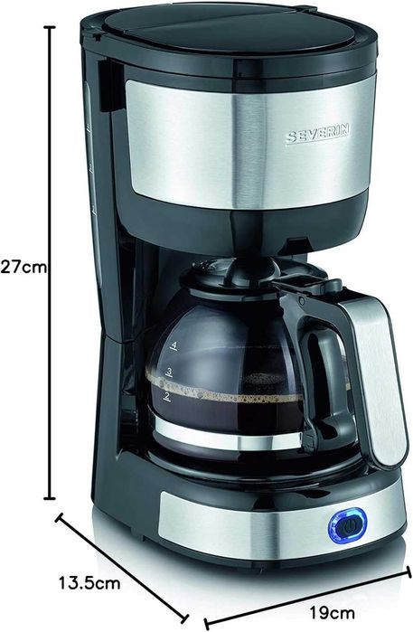 SEVERIN KA 4808 Компактна кафемашина, Ароматно кафе с кафемашина за до 4 чаши, Шварц кафемашина с постоянен въртящ се филтър, Неръждаема стомана