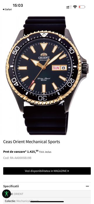 Ceas Orient Automatic 200m Ca Nou , AMANET NO LIMIT.