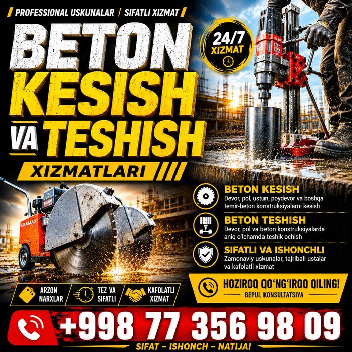 Almazne bur xizmati beton teshish beton keshish beton buzish  xizmati