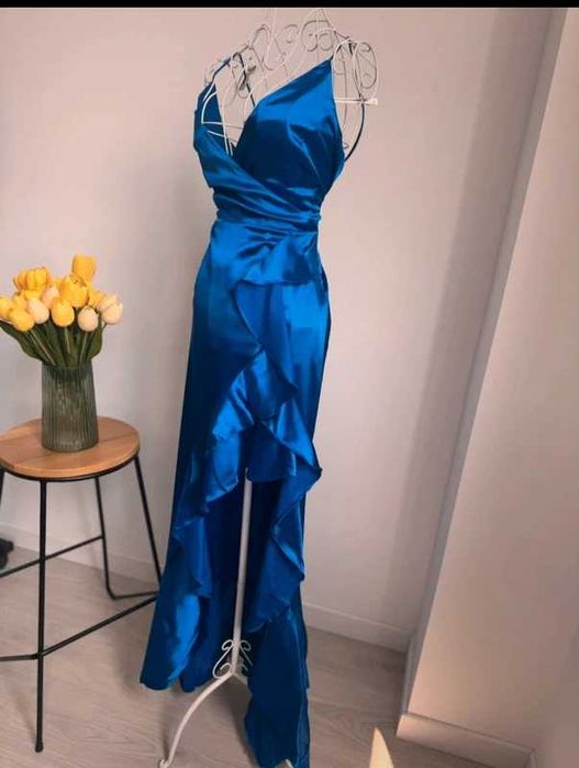 Rochie eleganta satin albastru regal marimea S