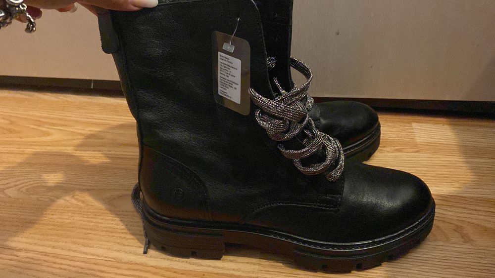 Дамски боти от естествена кожа – чисто нови, с вълнена подплата, №40