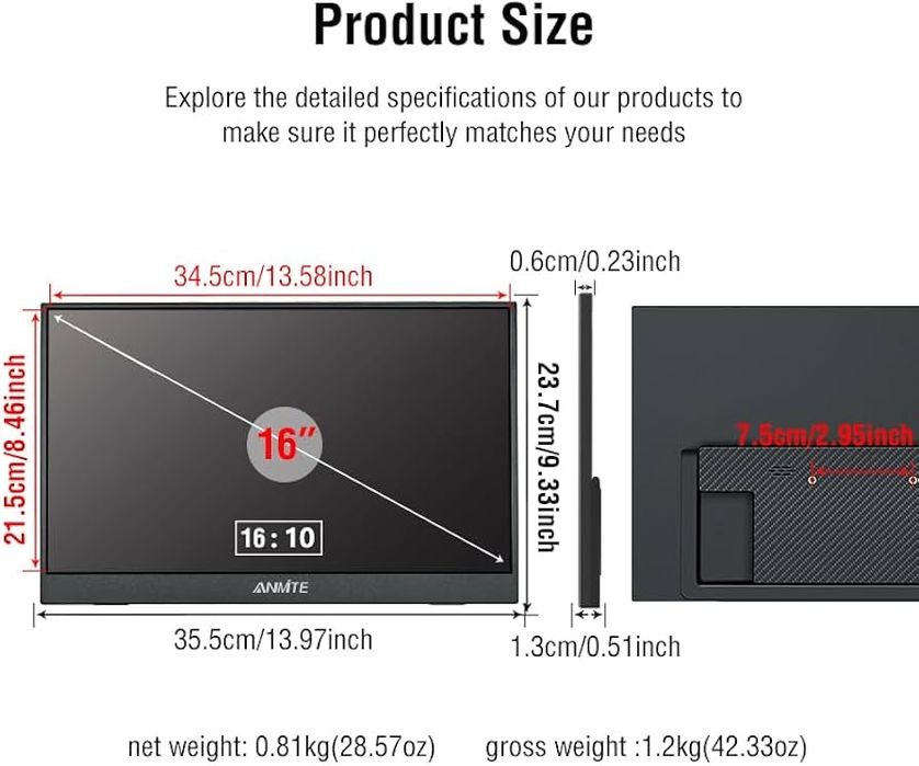*ANMITE 16-инчов преносим мулти тъч сензорен монитор *