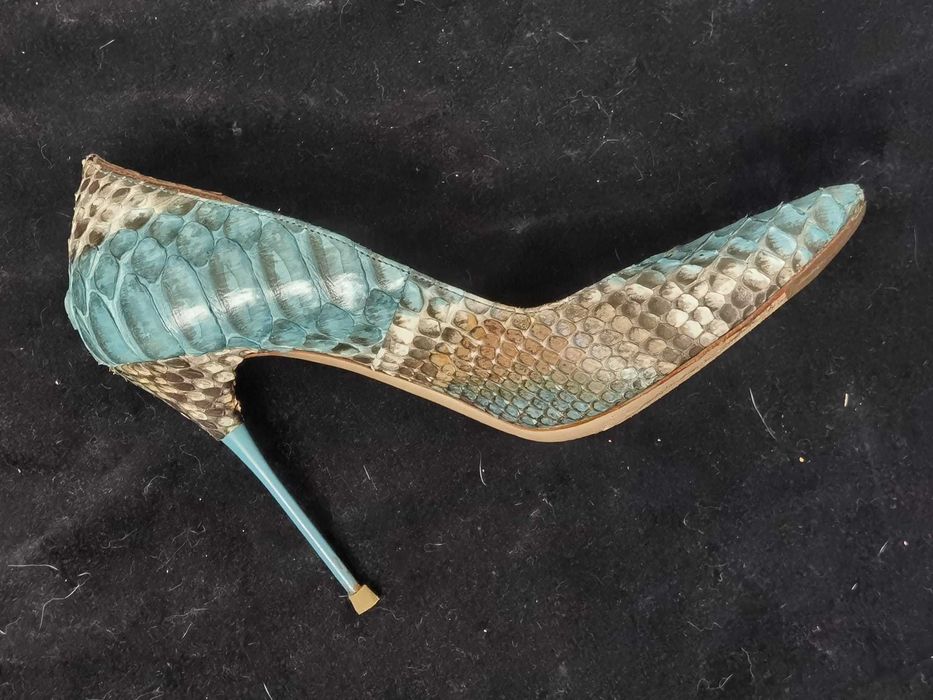 Pantofi lux stiletto toc metalic piele piton turcoaz Gianmarco Lorenzi