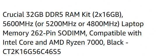 Vand 2 placute de 16 GB Crucial SODIMM DDR5 5600 MHz
