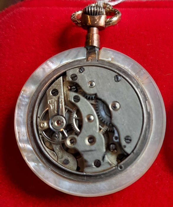 Vintage Swiss Open Face Mother of  Pearl pocket watch 1900