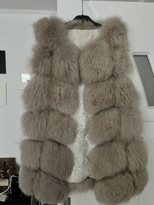 Vesta blana naturala crem bej piele intoarsa