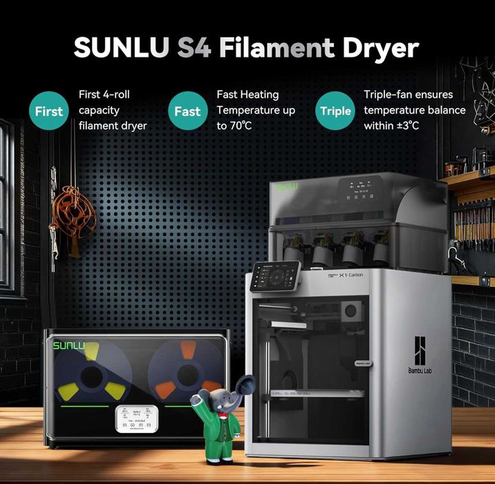 Uscător filament SUNLU S4, 4 bobine de 1 kg