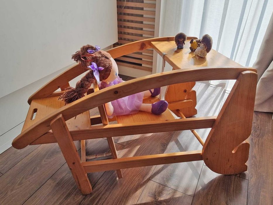 Scaun copii lemn 3 în 1 handmade – scaun masă, balansoar, măsuță