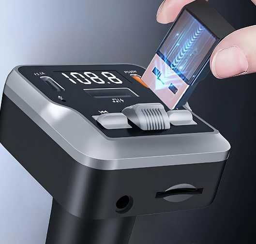 Bluetooth FM трансмитер за кола 6в1 с type C зарядно