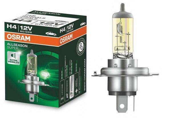 Bec auto halogen Osram H4 12V; 60/55W; allseason super; 30% mai multa lumina; galben; P43t; 64193ALS, 1 buc